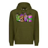 Army Green Coffee Cups with Cow and Halloween Premium Hoodie - texasbilliewilder