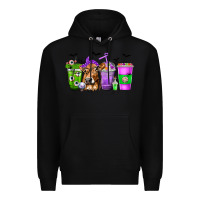 Black Coffee Cups with Cow and Halloween Premium Hoodie - texasbilliewilder