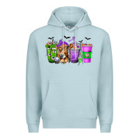Blue Mist Coffee Cups with Cow and Halloween Premium Hoodie - texasbilliewilder