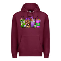Burgundy Coffee Cups with Cow and Halloween Premium Hoodie - texasbilliewilder
