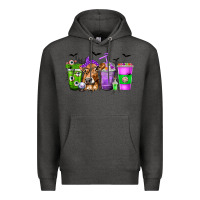 Charcoal Heather Coffee Cups with Cow and Halloween Premium Hoodie - texasbilliewilder