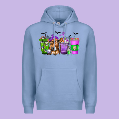 Coffee Cups With Cow And Halloween Premium Hoodie Designed By Texasbilliewilder