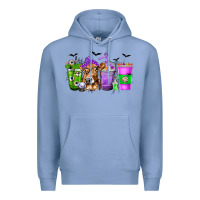 Colony Blue Coffee Cups with Cow and Halloween Premium Hoodie - texasbilliewilder