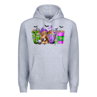 Heather Grey Coffee Cups with Cow and Halloween Premium Hoodie - texasbilliewilder