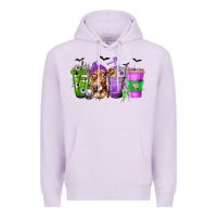 Lilac Coffee Cups with Cow and Halloween Premium Hoodie - texasbilliewilder