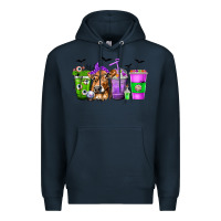 Navy Coffee Cups with Cow and Halloween Premium Hoodie - texasbilliewilder