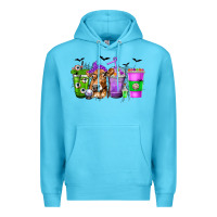 Ocean Blue Coffee Cups with Cow and Halloween Premium Hoodie - texasbilliewilder