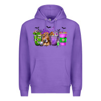 Purple Coffee Cups with Cow and Halloween Premium Hoodie - texasbilliewilder