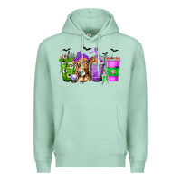 Seafoam Coffee Cups with Cow and Halloween Premium Hoodie - texasbilliewilder