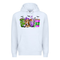 White Coffee Cups with Cow and Halloween Premium Hoodie - texasbilliewilder