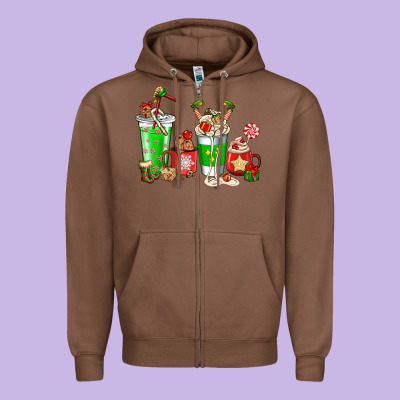 Elf Coffee Cups Zipper Hoodie Designed By Nancycooperartshop