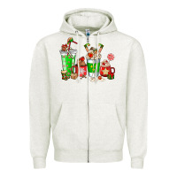 Oatmeal Heather Elf coffee cups Zipper Hoodie - NancyCooperArtShop