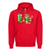 Red Elf coffee cups Zipper Hoodie - NancyCooperArtShop