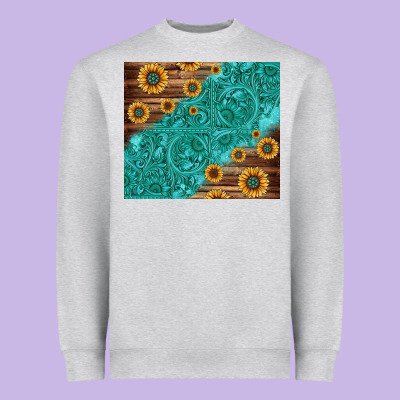 Tooled Leather And Sunflowers Heavyweight Sweatshirt Designed By Jasminsmagicworld