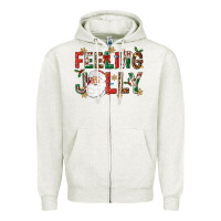 Oatmeal Heather Feeling Jolly Zipper Hoodie - NancyCooperArtShop