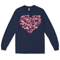 Navy breast cancer awareness heart Long Sleeve Tee - MaliasSmallBusiness