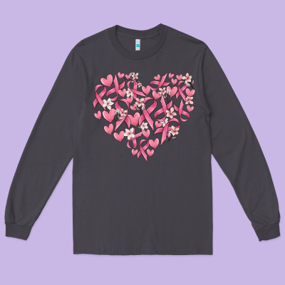 Breast Cancer Awareness Heart Long Sleeve Tee Designed By Maliassmallbusiness