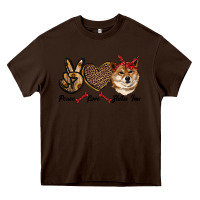 Chocolate Brown peace love shiba inu Heavy Core Tee - RanaPortraitStore
