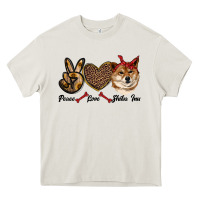 Cream peace love shiba inu Heavy Core Tee - RanaPortraitStore