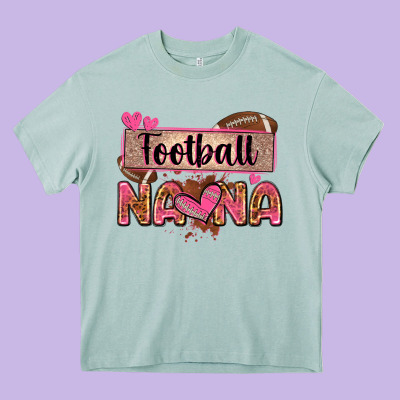 Football Nana With Leopard Heavy Core Tee Designed By Zillion Design Studio