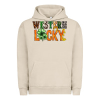Pigment French Oak Western lucky with clover St. Patricks day Urban Hoodie - HowdyJamesFarm