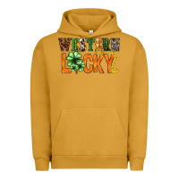 Pigment Peanut Butter Western lucky with clover St. Patricks day Urban Hoodie - HowdyJamesFarm