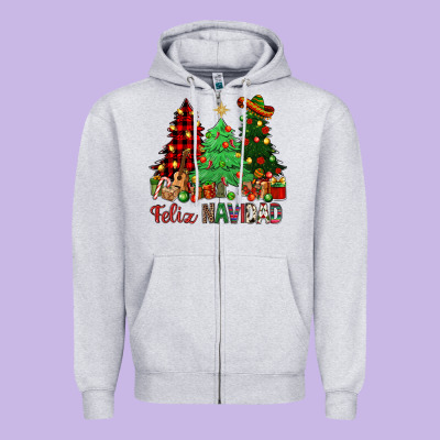 Feliz Navidad Zipper Hoodie Designed By Nancycooperartshop