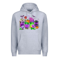 Heather Grey Halloween Coffee Cups Premium Hoodie - texasbilliewilder
