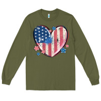 Army Green usa heart Long Sleeve Tee - MaliasSmallBusiness