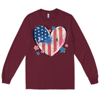 Burgundy usa heart Long Sleeve Tee - MaliasSmallBusiness