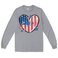 Heather Grey usa heart Long Sleeve Tee - MaliasSmallBusiness