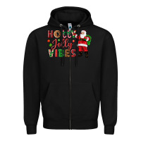Black Holly Jolly vibes Christmas with Santa Zipper Hoodie - NancyCooperArtShop