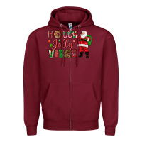 Burgundy Holly Jolly vibes Christmas with Santa Zipper Hoodie - NancyCooperArtShop