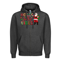 Charcoal Heather Holly Jolly vibes Christmas with Santa Zipper Hoodie - NancyCooperArtShop