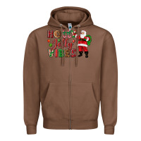 Chestnut Holly Jolly vibes Christmas with Santa Zipper Hoodie - NancyCooperArtShop