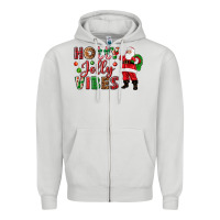 Dove Grey Holly Jolly vibes Christmas with Santa Zipper Hoodie - NancyCooperArtShop