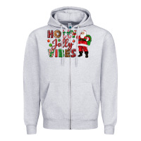Heather Grey Holly Jolly vibes Christmas with Santa Zipper Hoodie - NancyCooperArtShop