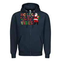 Navy Holly Jolly vibes Christmas with Santa Zipper Hoodie - NancyCooperArtShop
