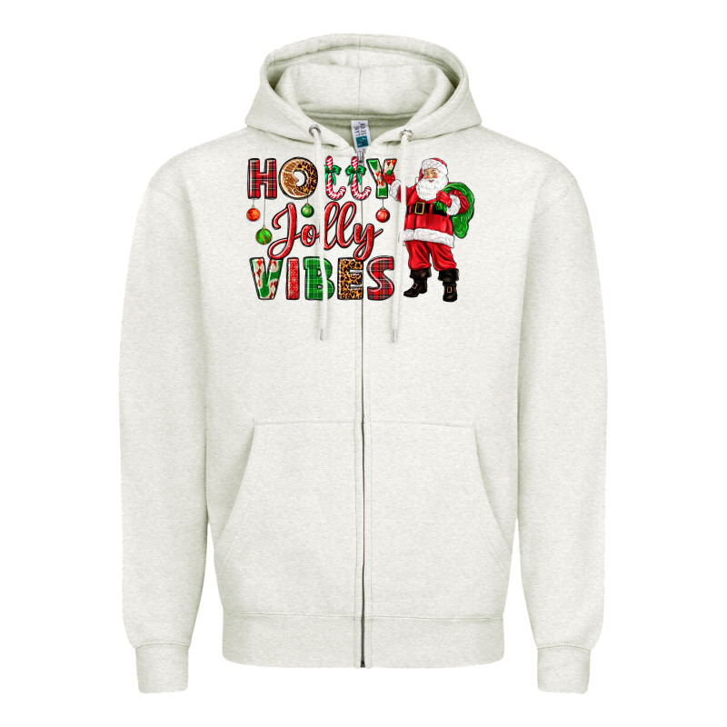 Holly Jolly Vibes Christmas With Santa Zipper Hoodie by NancyCooperArtShop | Teevron