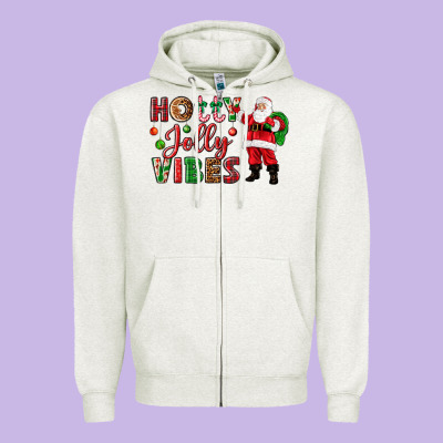 Holly Jolly Vibes Christmas With Santa Zipper Hoodie Designed By Nancycooperartshop