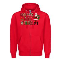 Red Holly Jolly vibes Christmas with Santa Zipper Hoodie - NancyCooperArtShop