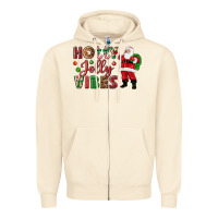 Sandshell Holly Jolly vibes Christmas with Santa Zipper Hoodie - NancyCooperArtShop