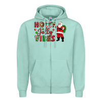 Seafoam Holly Jolly vibes Christmas with Santa Zipper Hoodie - NancyCooperArtShop