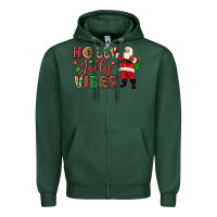 Sports Green Holly Jolly vibes Christmas with Santa Zipper Hoodie - NancyCooperArtShop