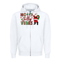 White Holly Jolly vibes Christmas with Santa Zipper Hoodie - NancyCooperArtShop
