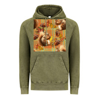 Vintage Olive fall squirrel and plaid seamless Vintage Hoodie - BundleAndBundleShop