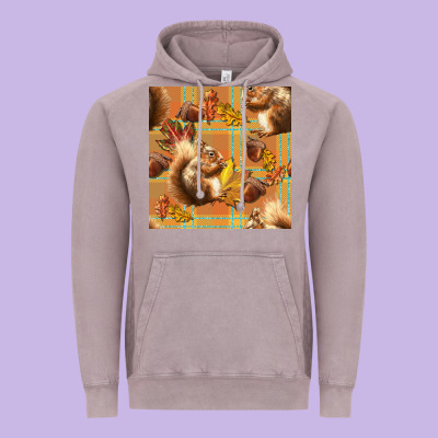 Fall Squirrel And Plaid Seamless Vintage Hoodie Designed By Bundleandbundleshop