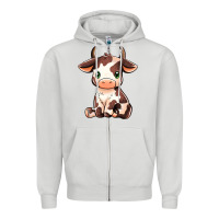 Dove Grey Baby Brown Cow Zipper Hoodie - MaliasSmallBusiness