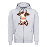 Heather Grey Baby Brown Cow Zipper Hoodie - MaliasSmallBusiness