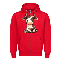 Red Baby Brown Cow Zipper Hoodie - MaliasSmallBusiness